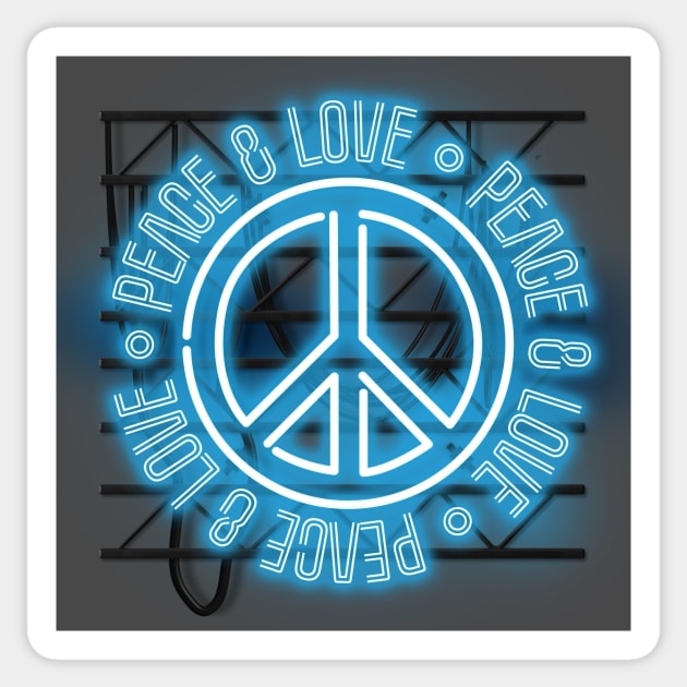 Peace and Love - Blue Neon Symbol Sticker by wholelotofneon